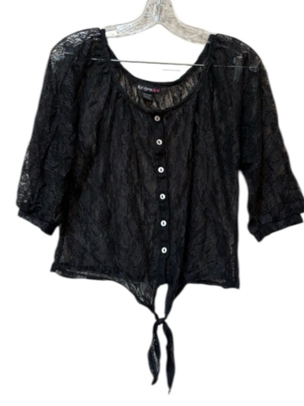 Self Esteem L Whimsigoth Black Lace Crop Top Romantic Goth Tie Front